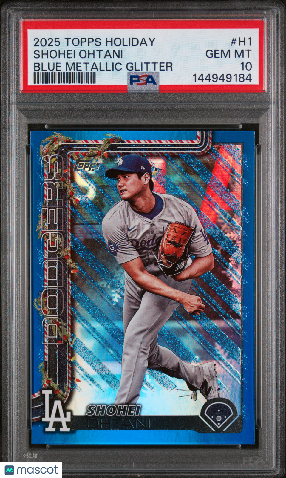 Shohei Ohtani 2025 Topps Holiday Blue Metallic Glitter LA Dodgers #H1 PSA 10