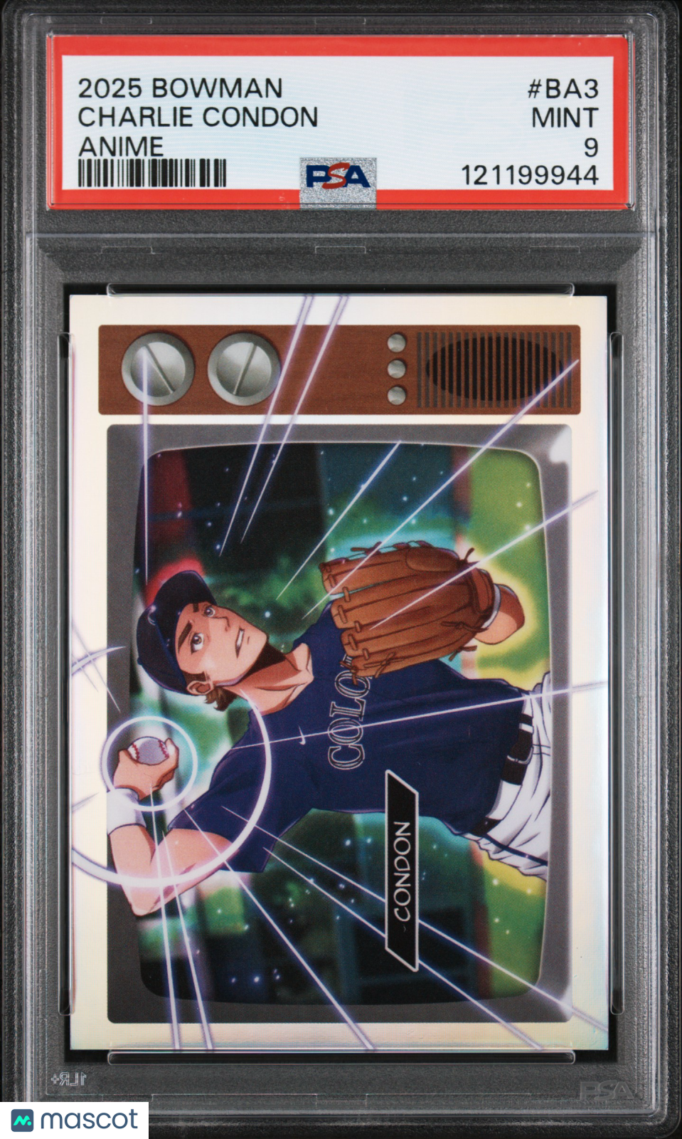 Charlie Condon 2025 Bowman Anime CASE HIT SSP Colorado Rockies PSA 9