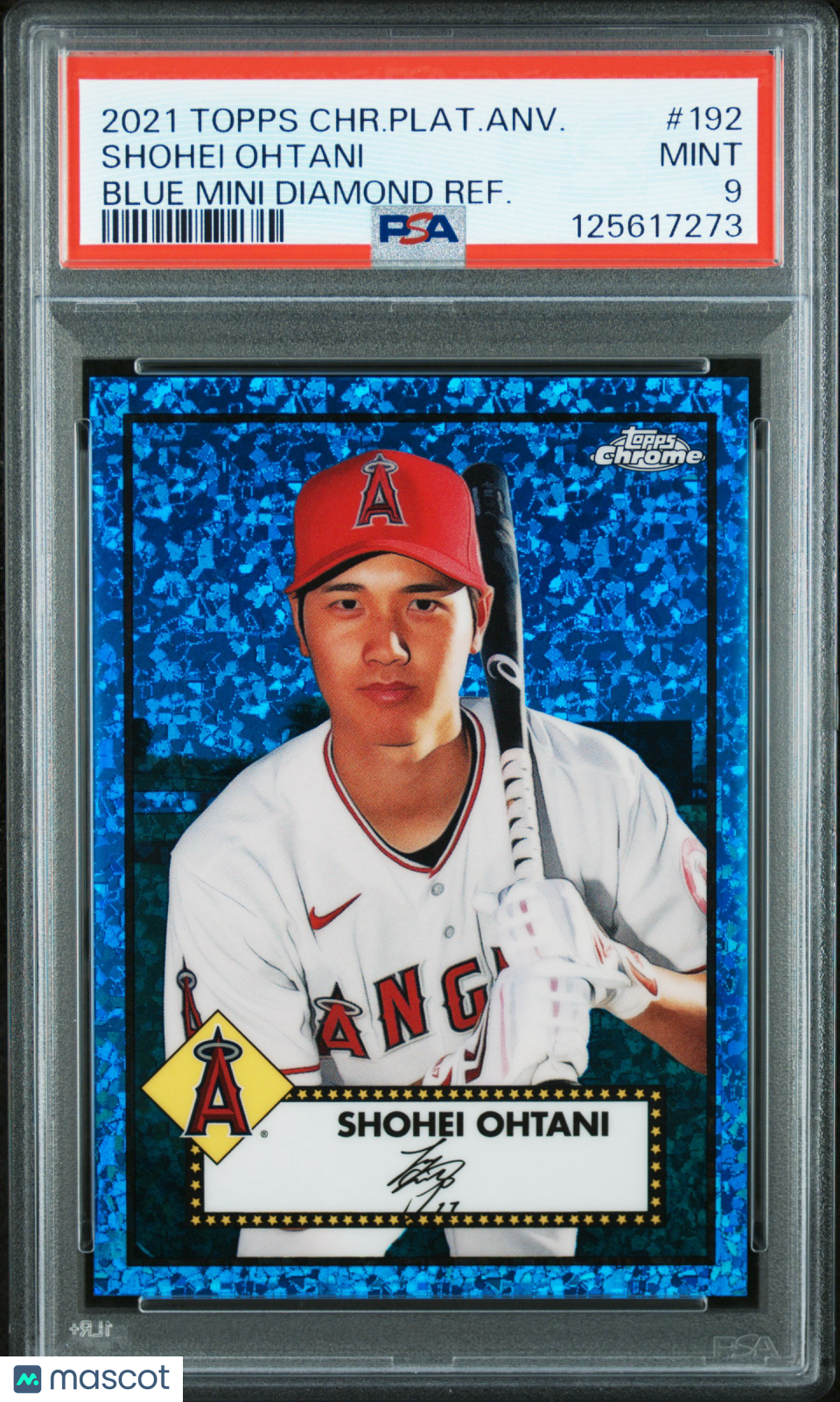 Shohei Ohtani 2021 Topps Chrome Platinum Blue Mini Diamond Angels 153/199 PSA 9