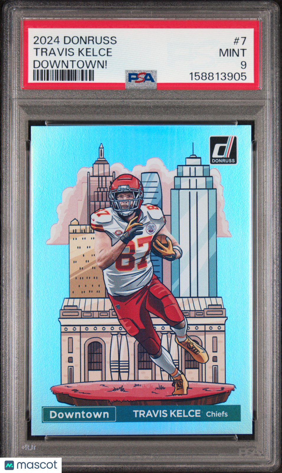 Travis Kelce 2024 Donruss Downtown SSP CASE HIT Kansas City Chiefs #7 PSA 9