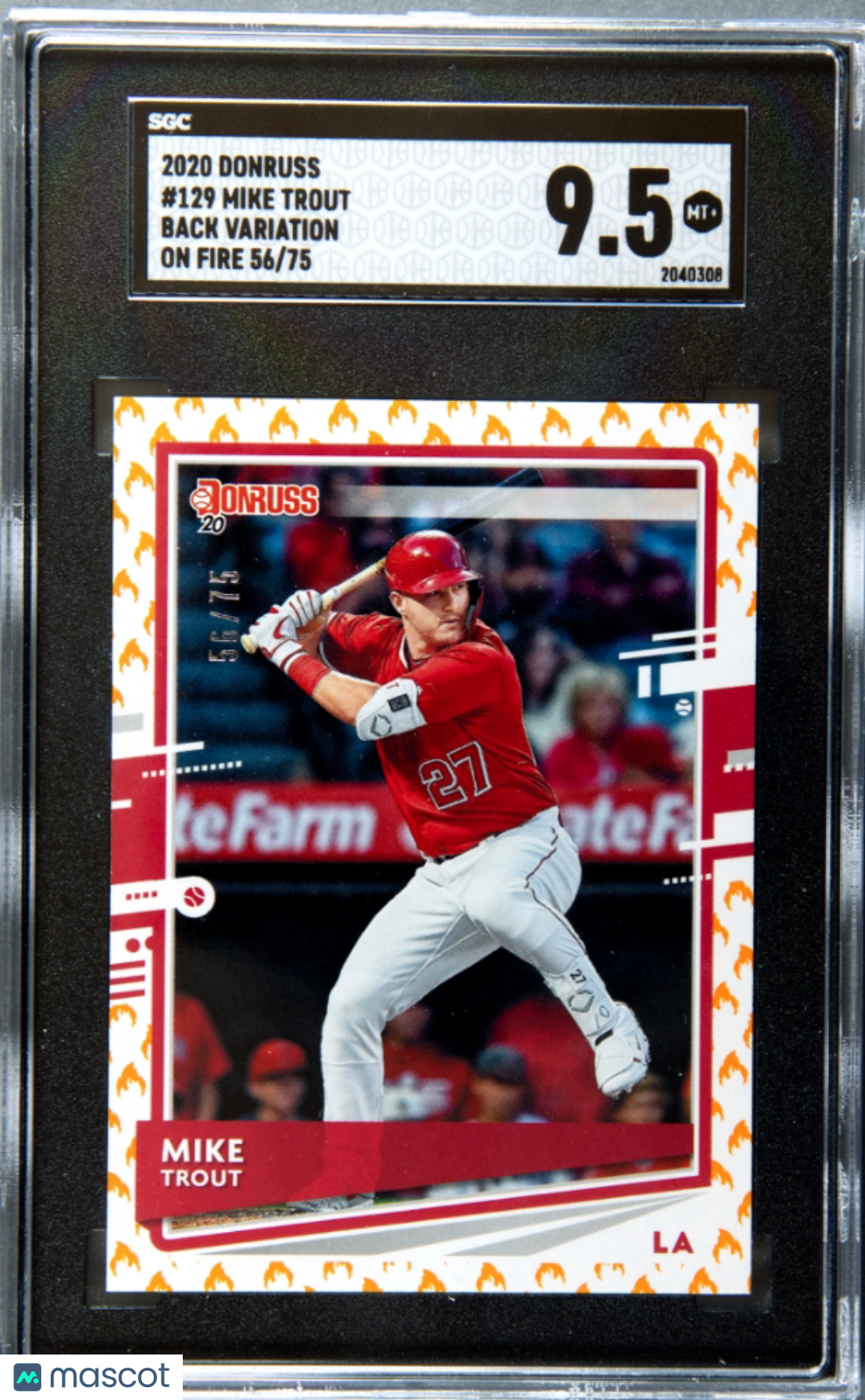 Mike Trout 2020 Donruss On Fire Variation Los Angeles Angels 56/75 SGC 9.5