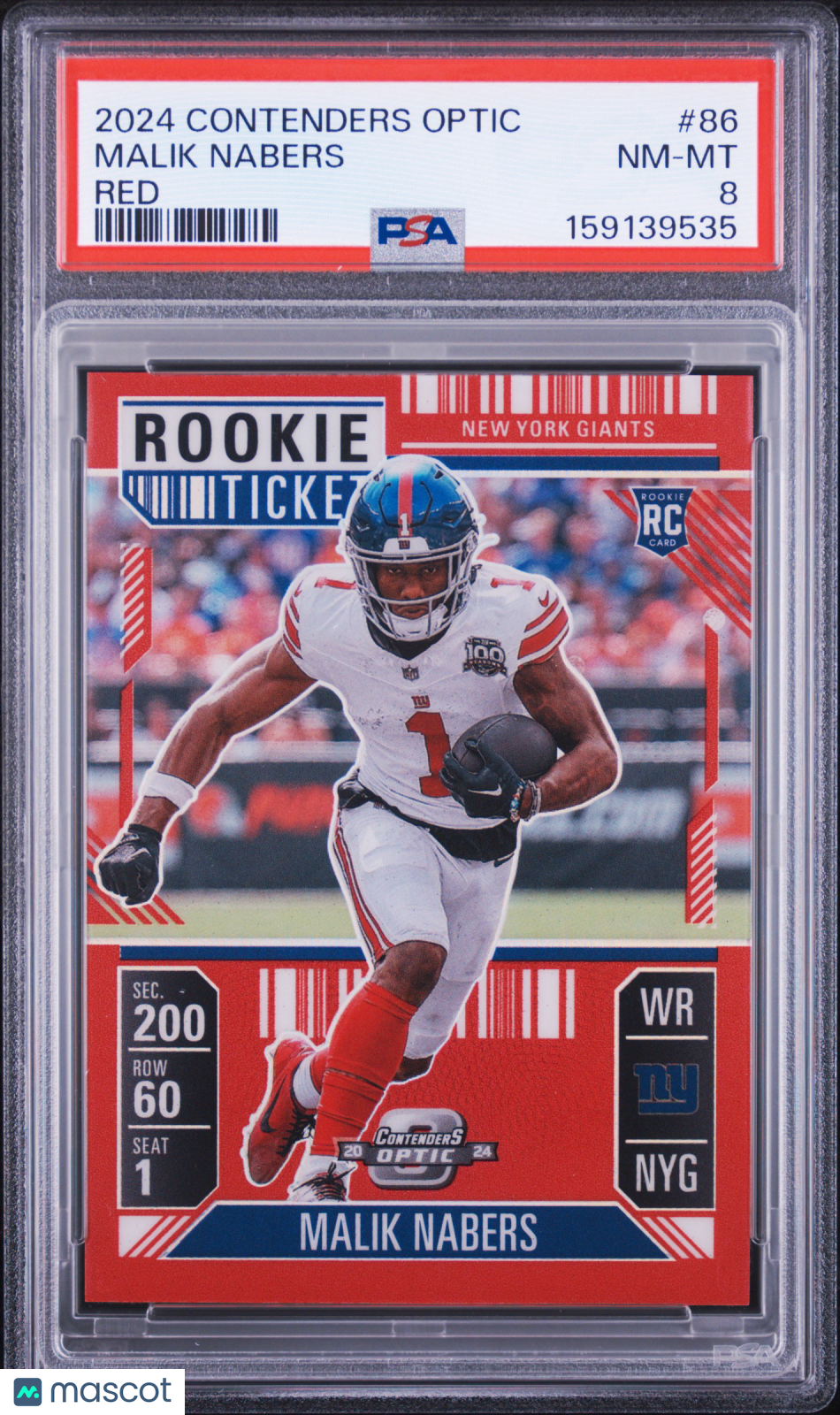 Malik Nabers 2024 Contenders Optic Red Prizm Rookie RC NY Giants 107/199 PSA 8