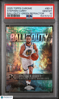 Stephen Curry 2025 Topps Chrome Ball Of Duty Green Refractor Warriors /99 PSA 10