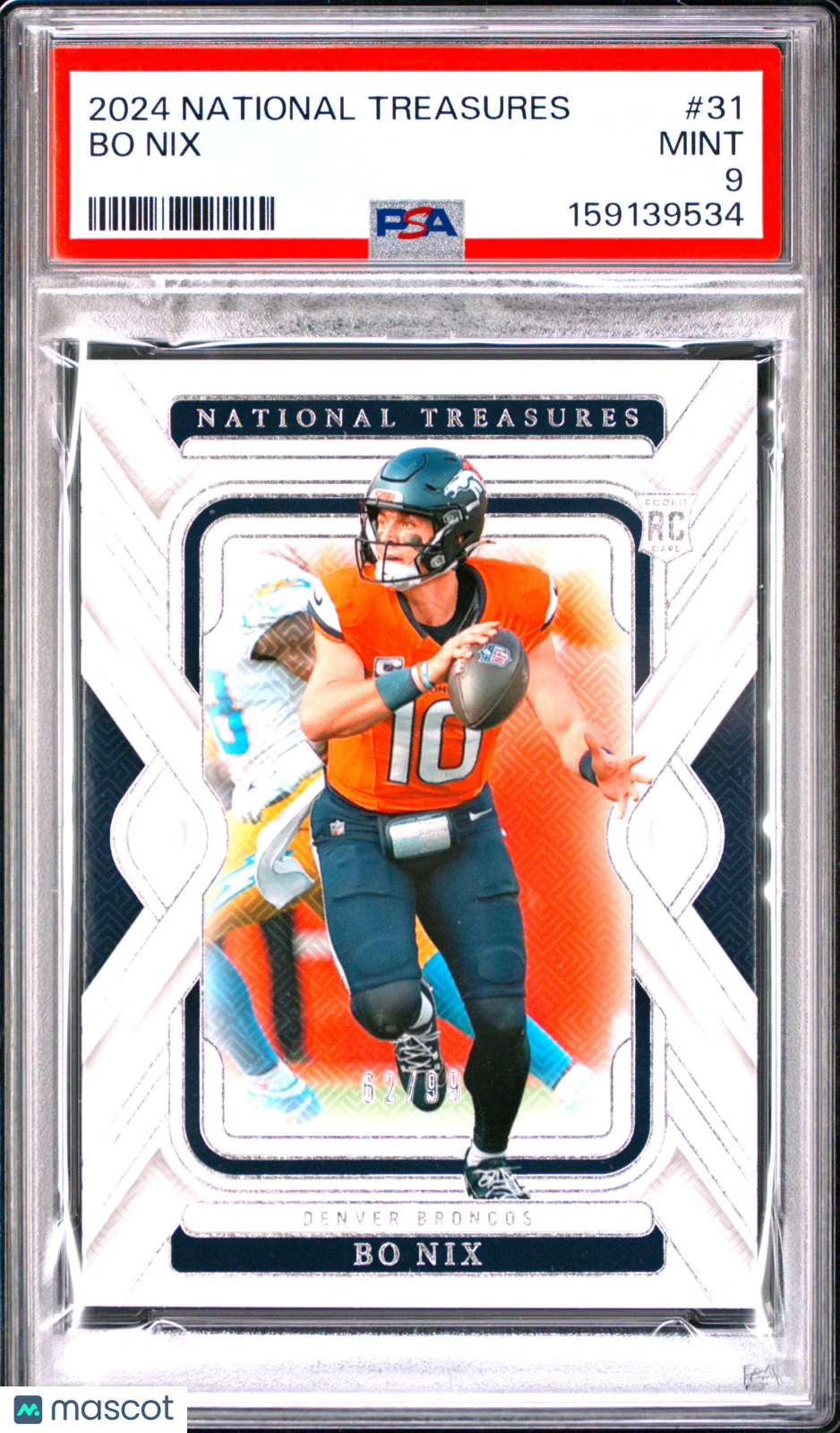 Bo Nix 2024 National Treasures Rookie RC Denver Broncos 62/99 #31 PSA 9