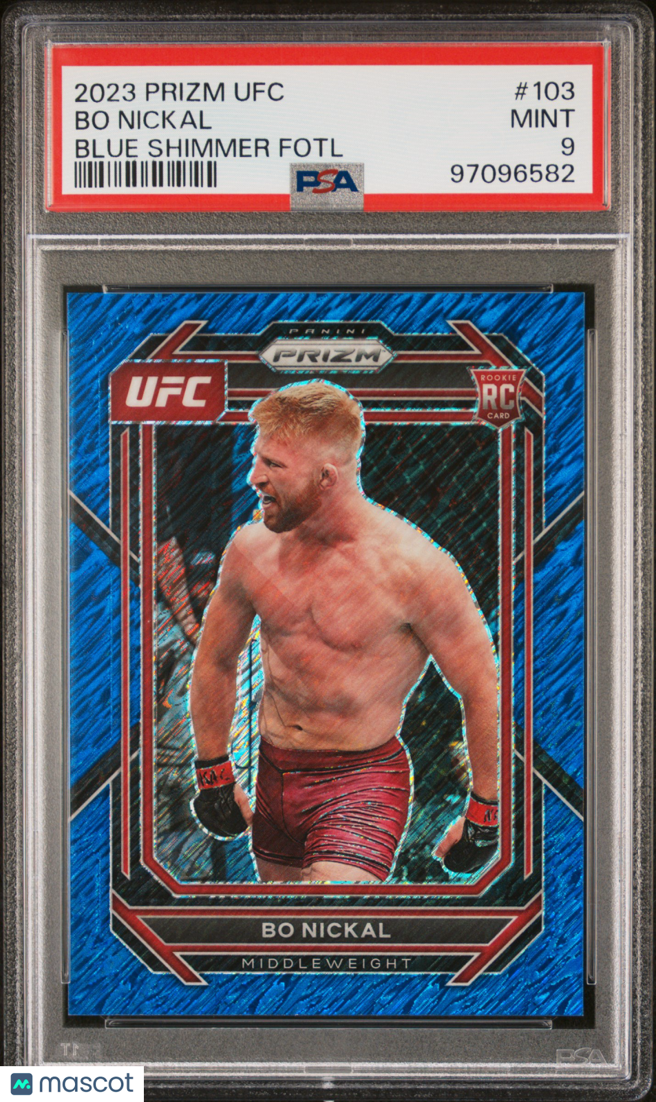 Bo Nickal 2023 Prizm UFC Blue Shimmer Fotl RC Rookie SSP 3/10 PSA 9