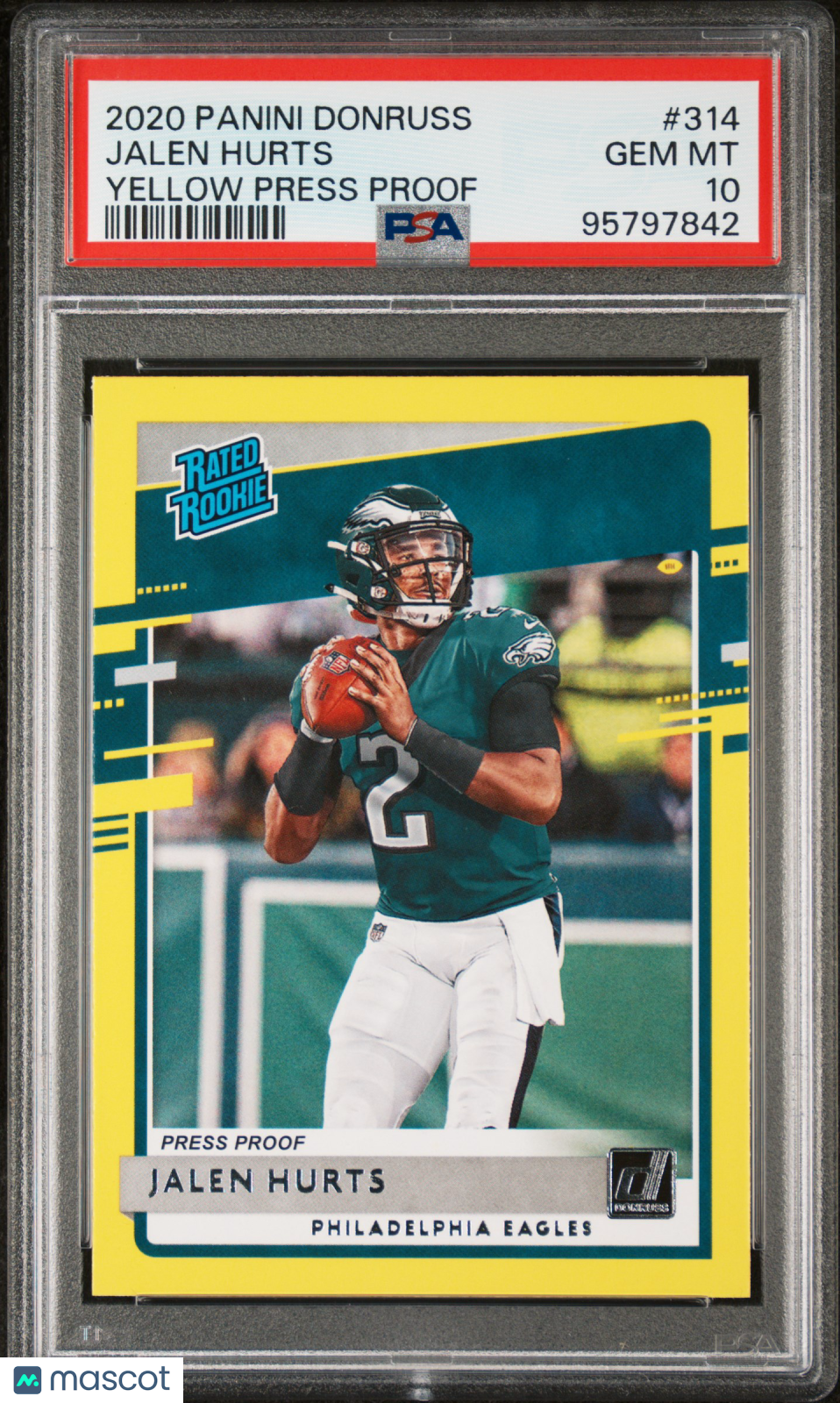 Jalen Hurts 2020 Donruss Rated Rookie RC Yellow Press Proof Eagles PSA 10