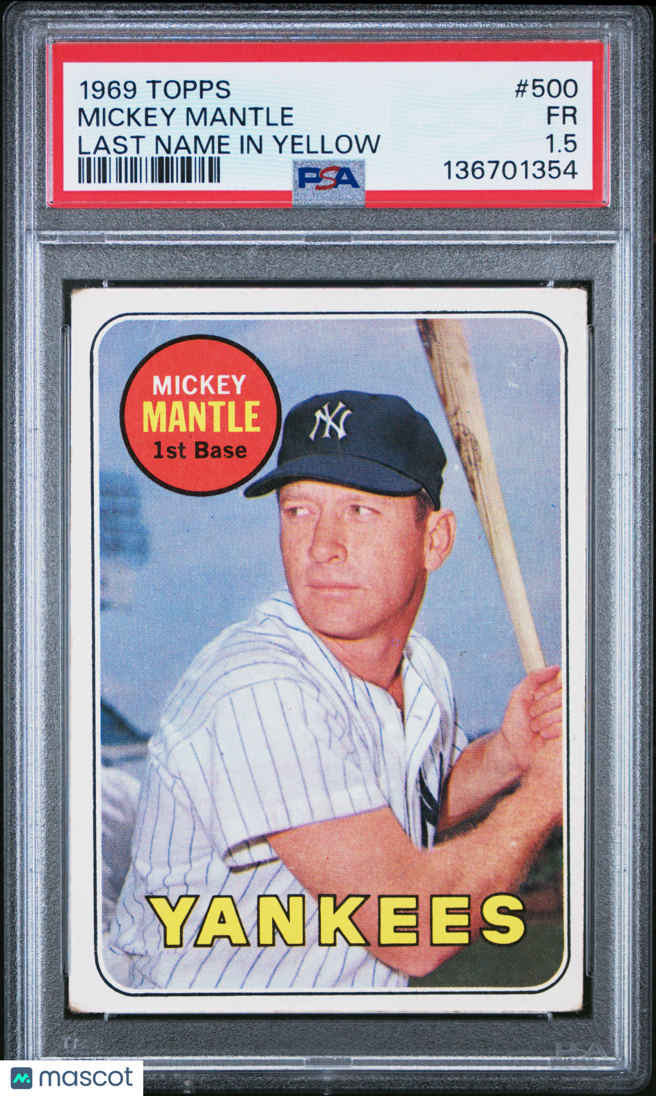 Mickey Mantle 1969 Topps Last Name In Yellow New York Yankees #500 PSA 1.5