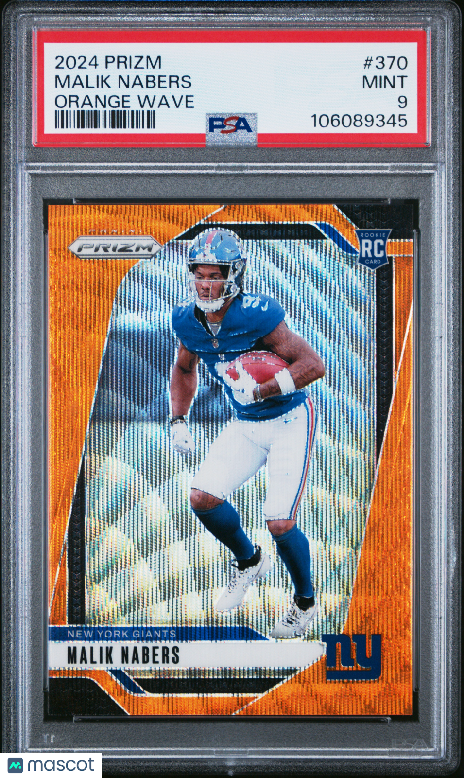 Malik Nabers 2024 Prizm Orange Wave Rookie RC New York Giants 43/60 PSA 9