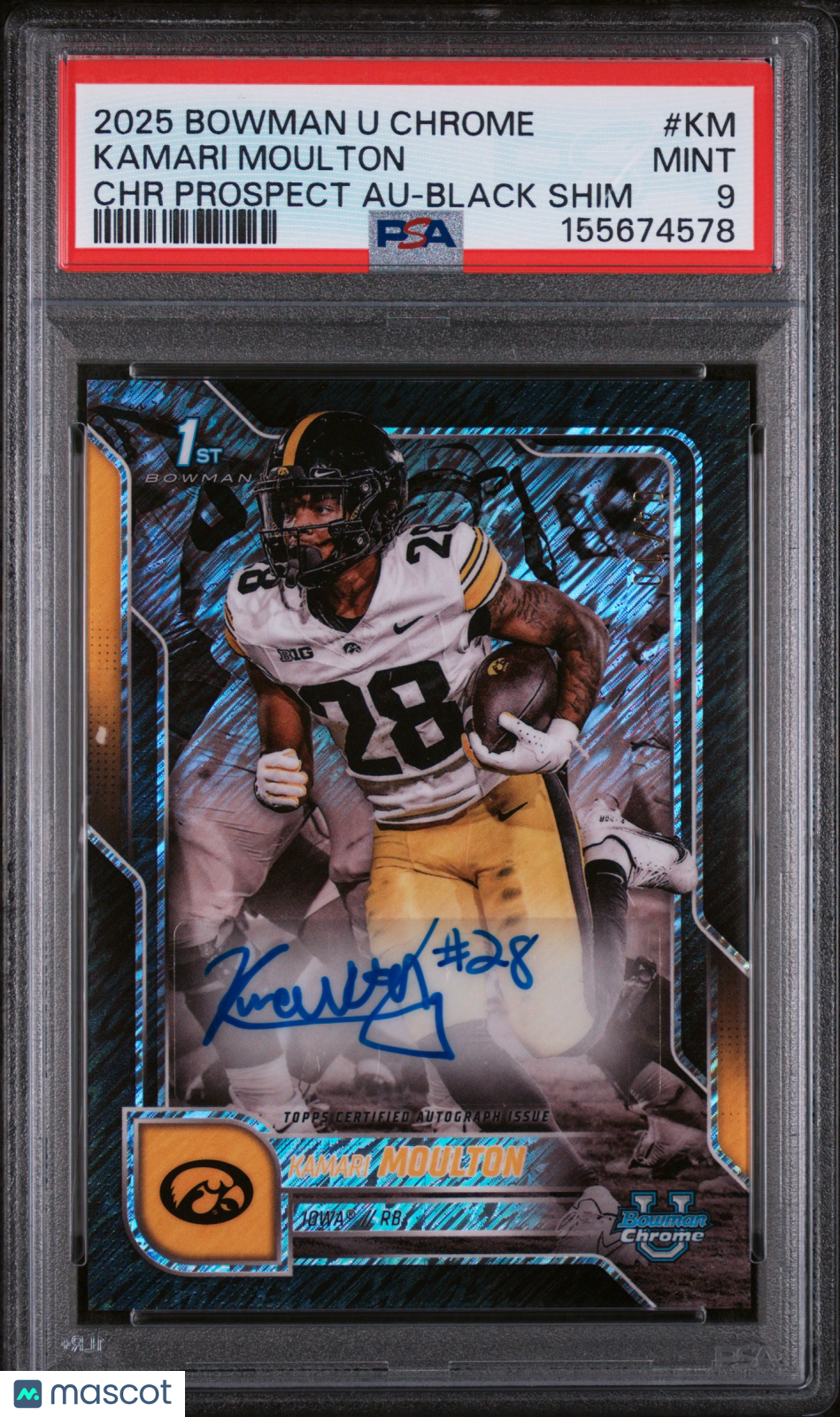 Kamari Moulton 2025 Bowman Chrome Auto Autograph Black RC Iowa 4/10 PSA 9