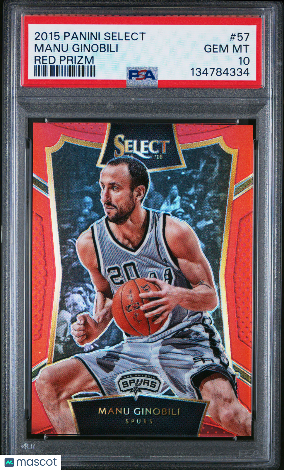 Manu Ginobili 2015-16 Select Red Prizm San Antonio Spurs 13/149 PSA 10