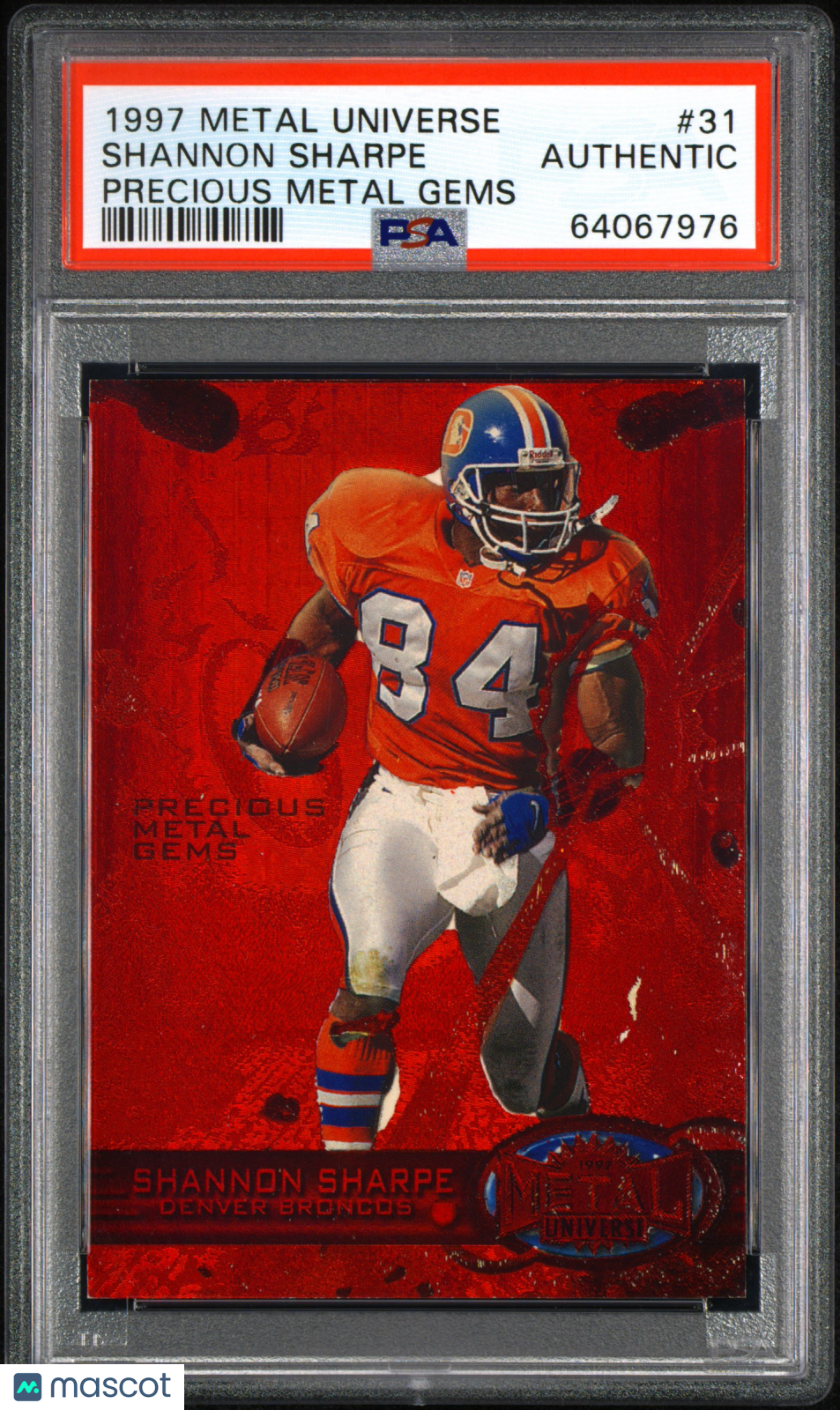 Shannon Sharpe 1997 Metal Universe Precious Gems Red PMG Broncos 59/150 PSA A