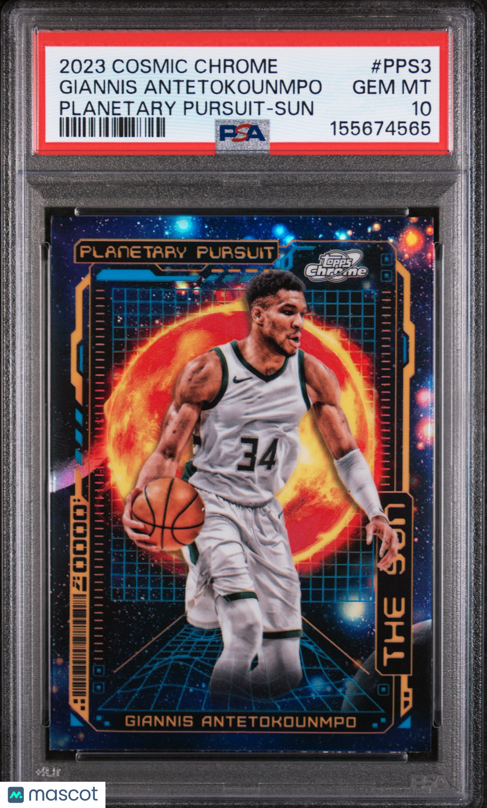 Giannis Antetokounmpo 2023 Topps Chrome Cosmic Planetary Sun Case Hit PSA 10