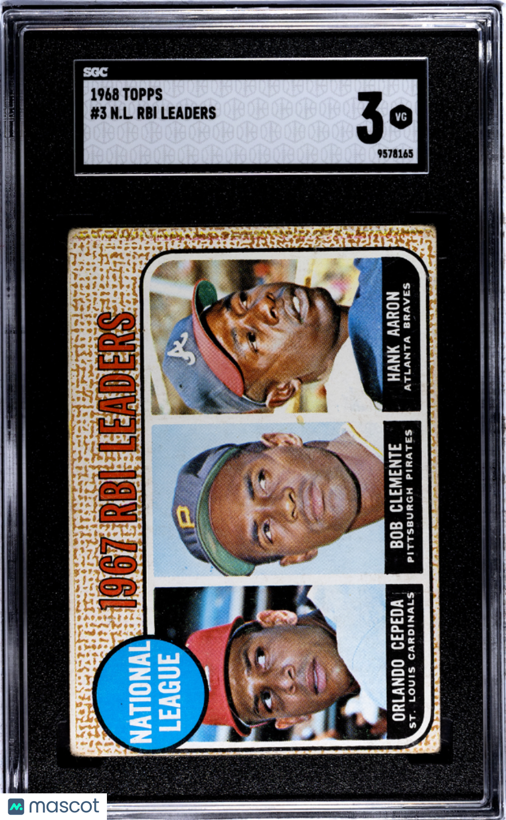 Hank Aaron / Clemente / Cepede 1968 Topps RBI Leaders #3 SGC 3