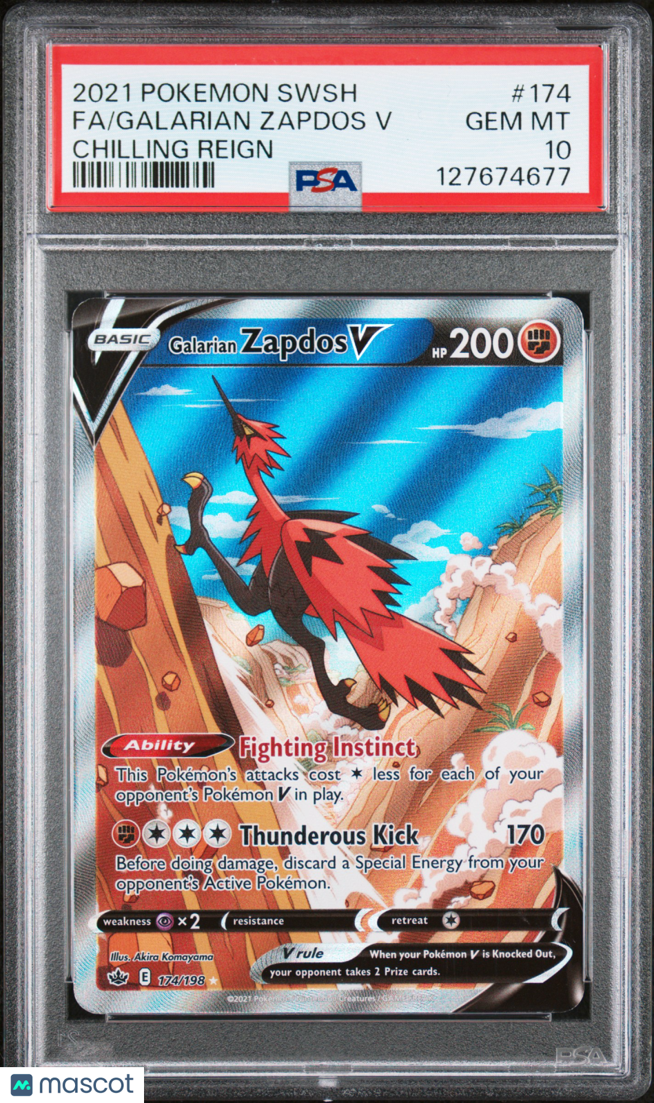 Galarian Zapdos V 2021 Pokemon Sword & Shield Chilling Reign  PSA 10 #174
