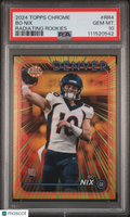 Bo Nix 2024 Topps Chrome Radiating Rookies SSP Rookie RC Denver Broncos PSA 10