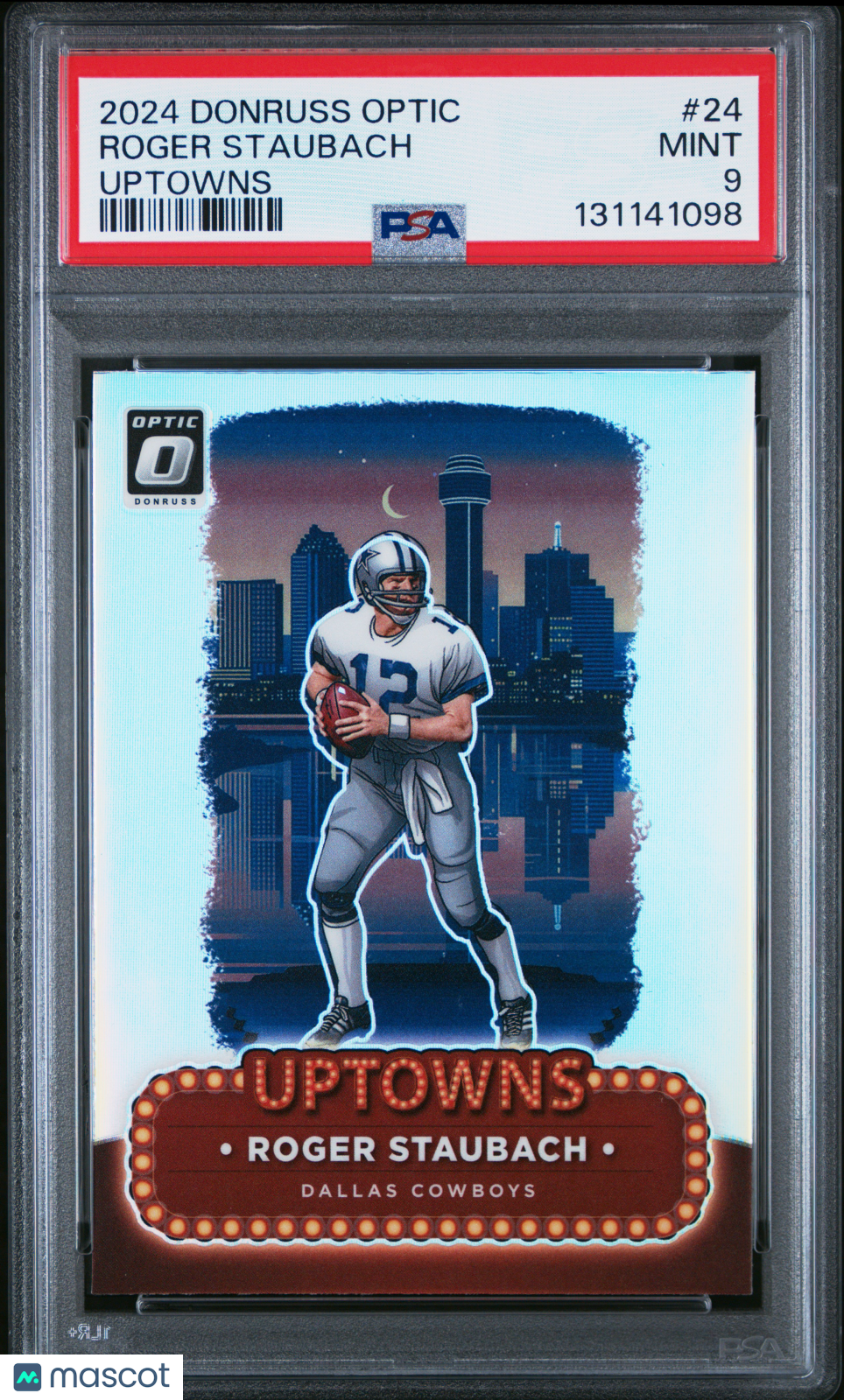 Roger Staubach 2024 Optic UPTOWNS CASE HIT SSP Dallas Cowboys PSA 9