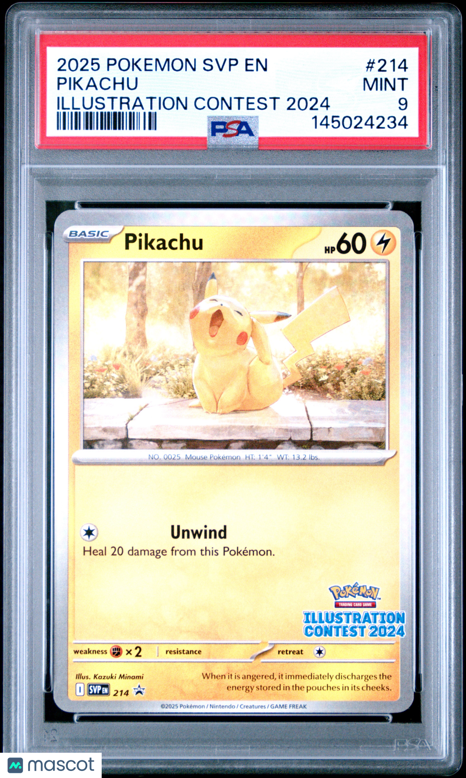 Pikachu 2025 Pokemon SVP EN-SV Black Star Promo Illustration Contest PSA 9 #214