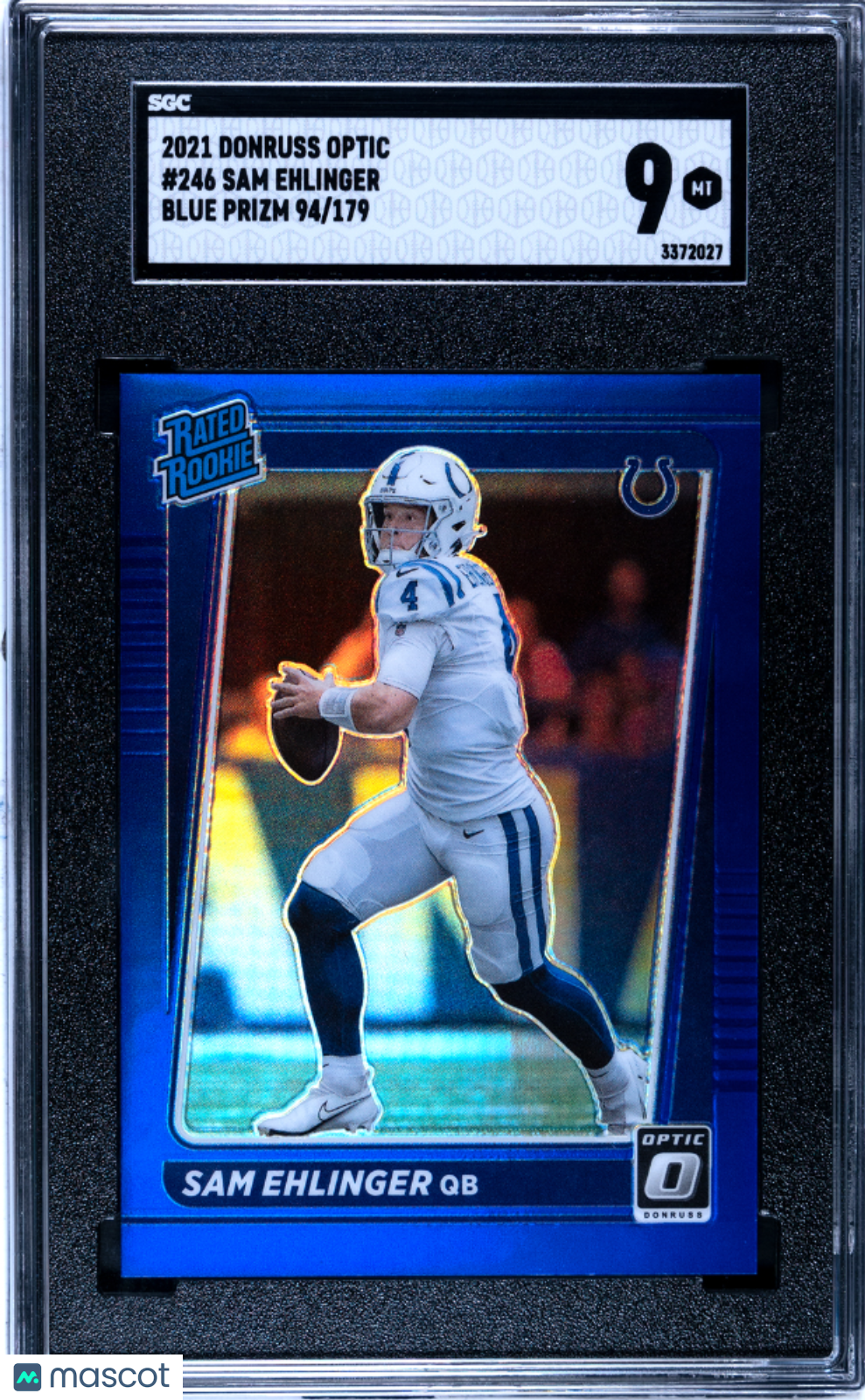 Sam Ehlinger 2021 Optic Rated Rookie Blue Prizm RC Colts Longhorns 94/179 SGC 9