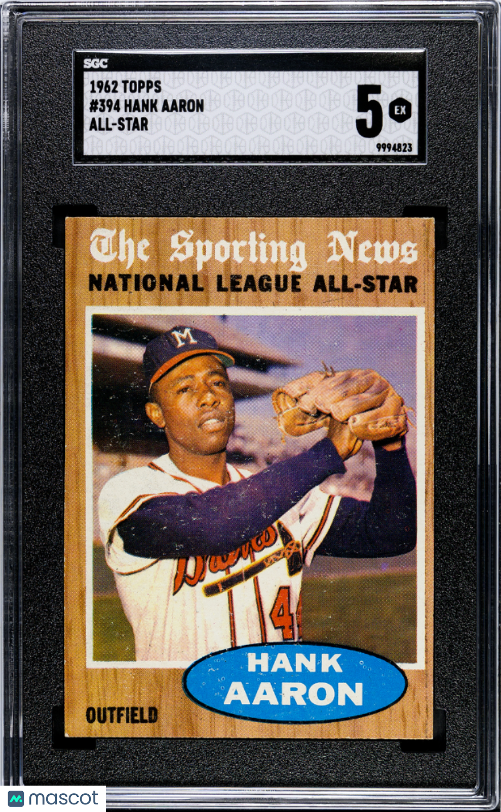 Hank Aaron 1962 Topps All Star Card Milwaukee Braves #394 SGC 5