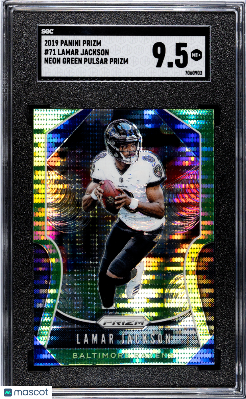Lamar Jackson 2019 Prizm Neon Green Pulsar Baltimore Ravens SGC 9.5