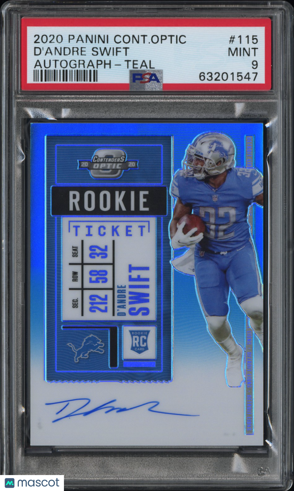 D'andre Swift 2020 Contenders Optic Auto Autograph RC Lions 79/99 PSA 9