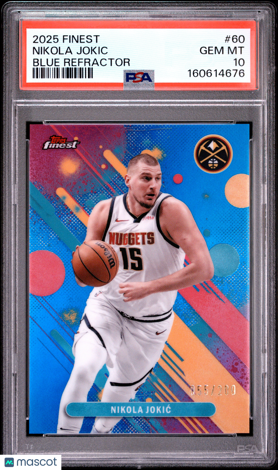Nikola Jokic 2025-26 Topps Finest Blue Refractor Denver Nuggets 55/200 PSA 10