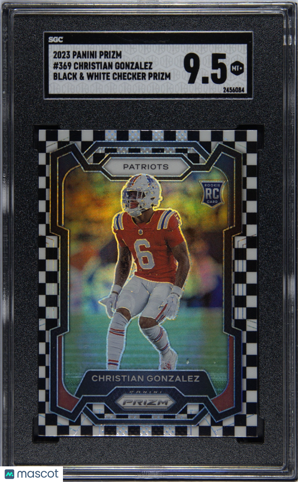 Christian Gonzalez 2023 Prizm Black & White Checker SSP RC NE Patriots SGC 9.5