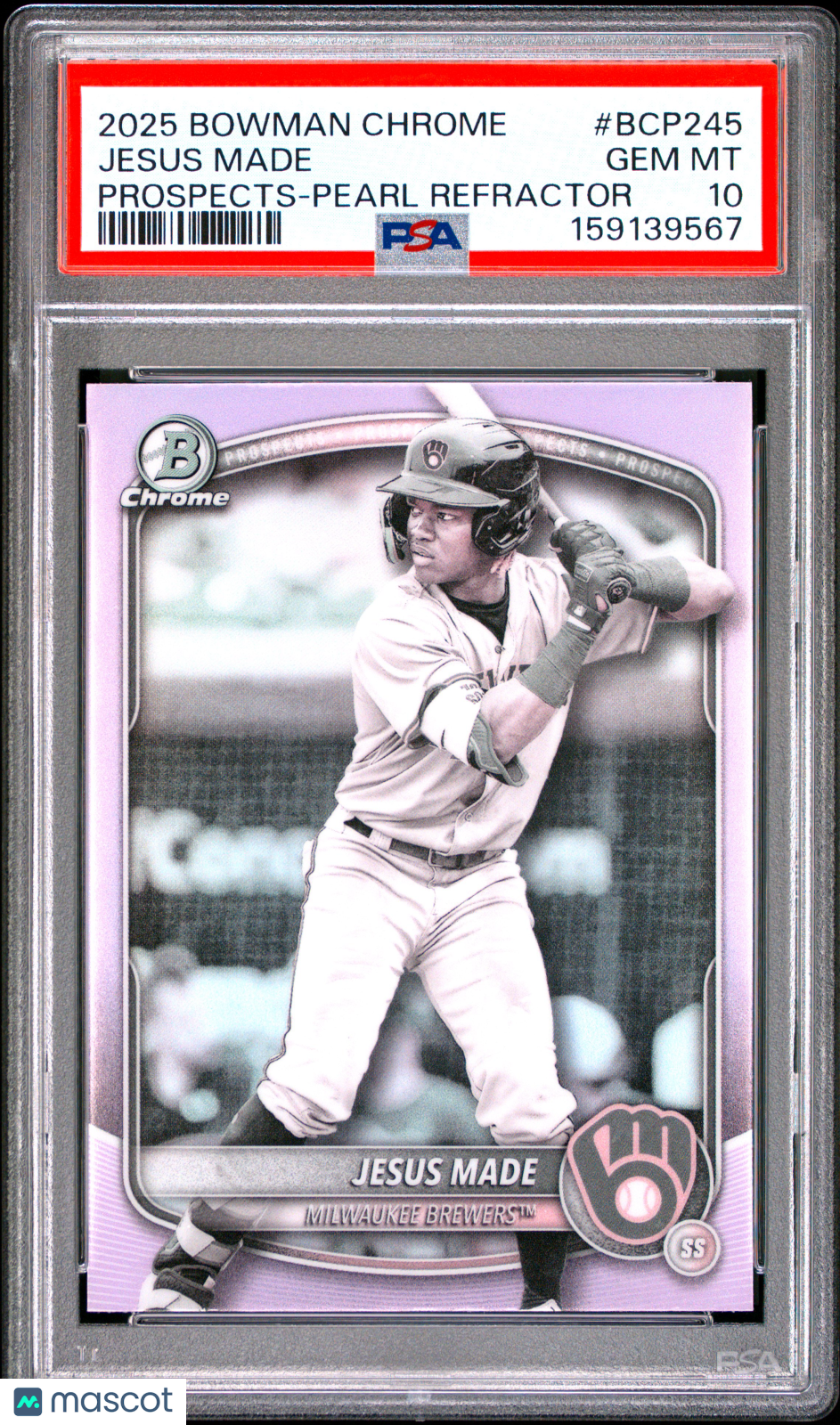 Jesus Made 2025 Bowman Chrome Prospects Pearl Refractor PSA 10