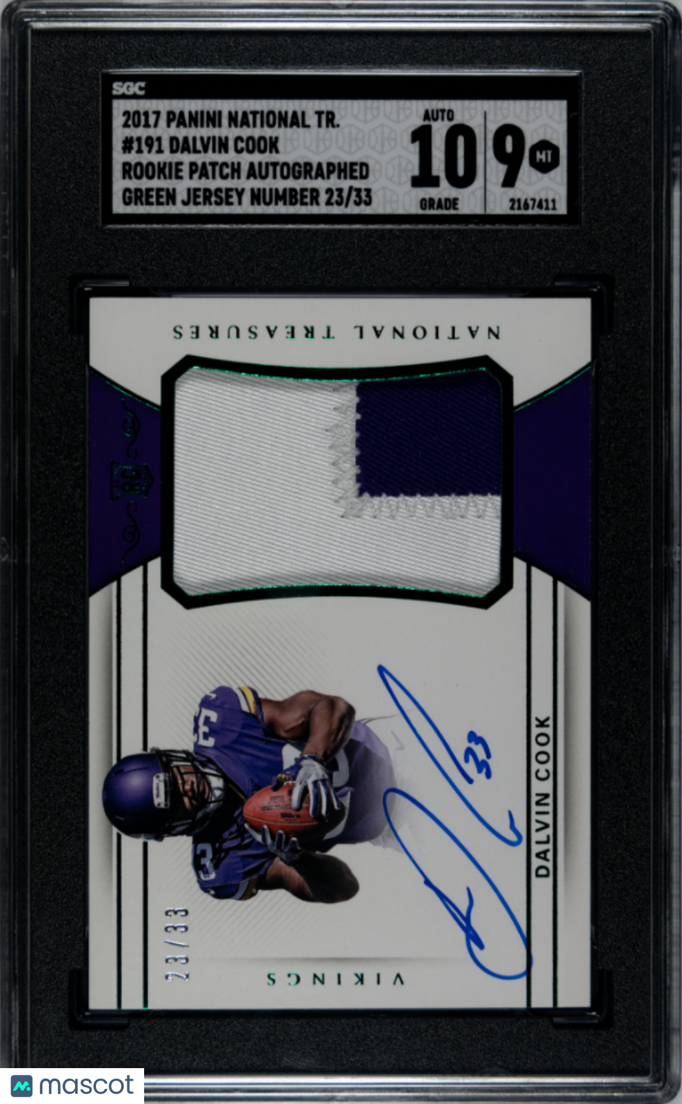 Dalvin Cook 2017 National Treasures Auto Autograph Patch RC Vikings 23/33 SGC 9