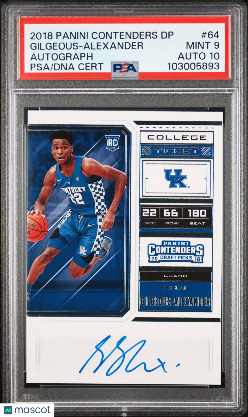 Shai Gilgeous-Alexander 2018 Contenders Auto Autograph RC Thunder Kentucky PSA 9