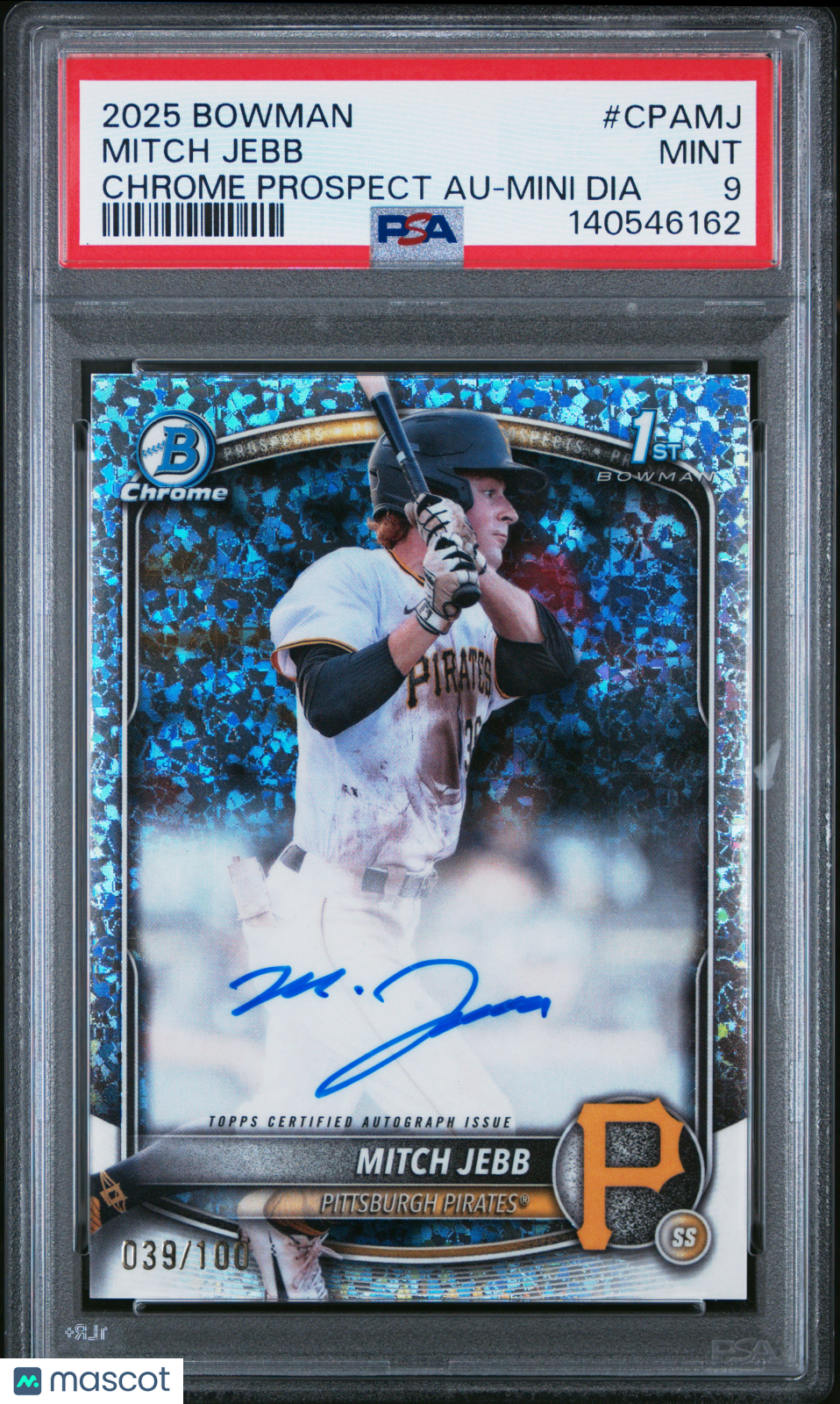 Mitch Jebb 2025 Bowman Chrome 1st Auto Autograph Pirates 39/100 PSA 9