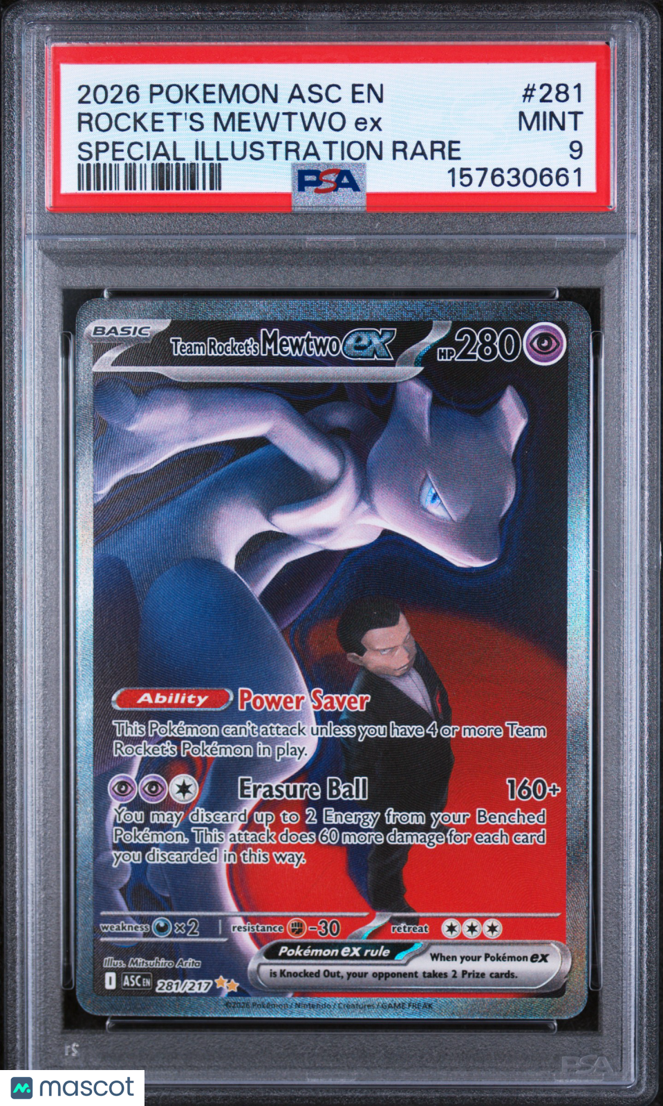 Rocket's Mewtwo EX 2026 Pokemon Ascended Heroes Special Illustration Rare PSA 9
