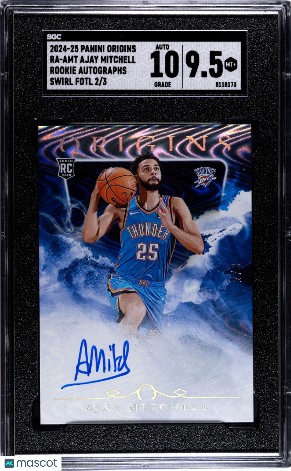 Ajay Mitchell 2024-25 Origins Auto Autograph RC OKC Thunder 2/3 SGC 9.5 Auto 10