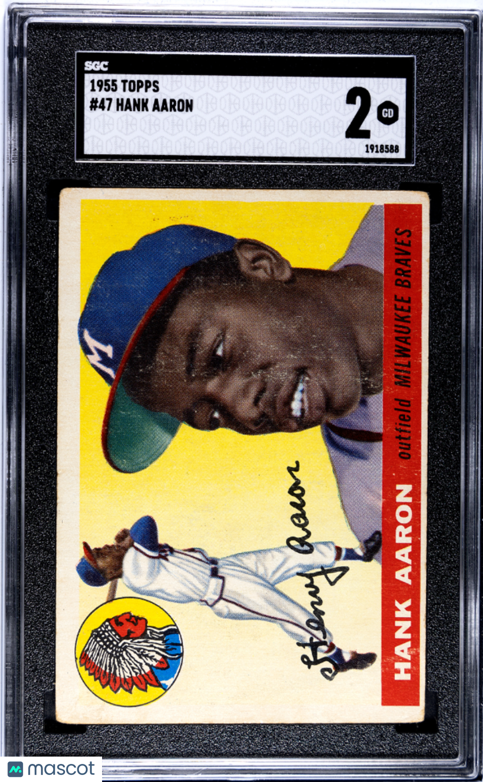 Hank Aaron 1955 Topps 2nd Year Card Milwaukee Braves #47 SGC 2