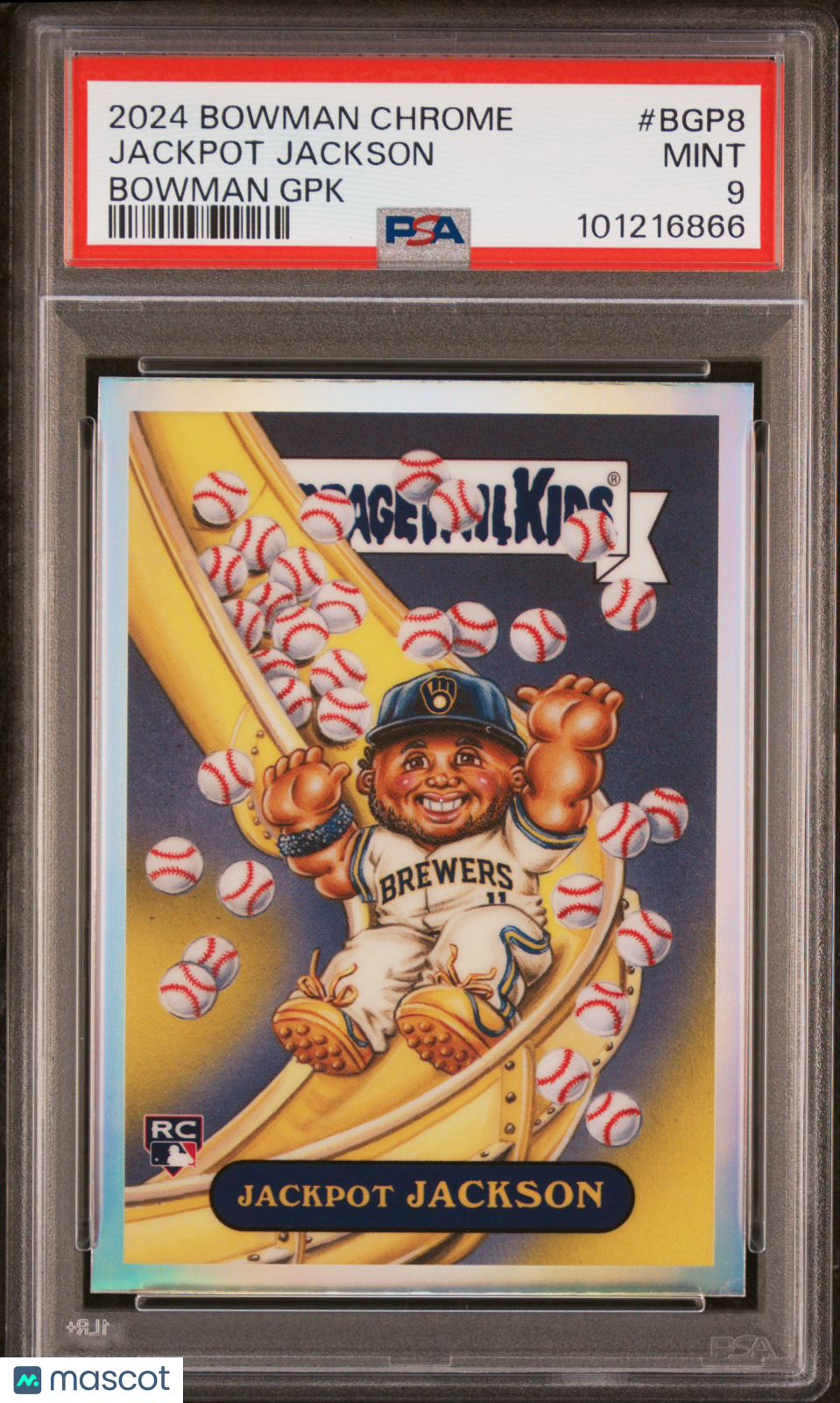 Jackpot Jackson 2024 Bowman Chrome Garbage Pail Kids SSP RC Brewers PSA 9