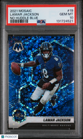 Lamar Jackson 2021 Mosaic No Huddle Blue Disco 58/75 Baltimore Ravens PSA 10