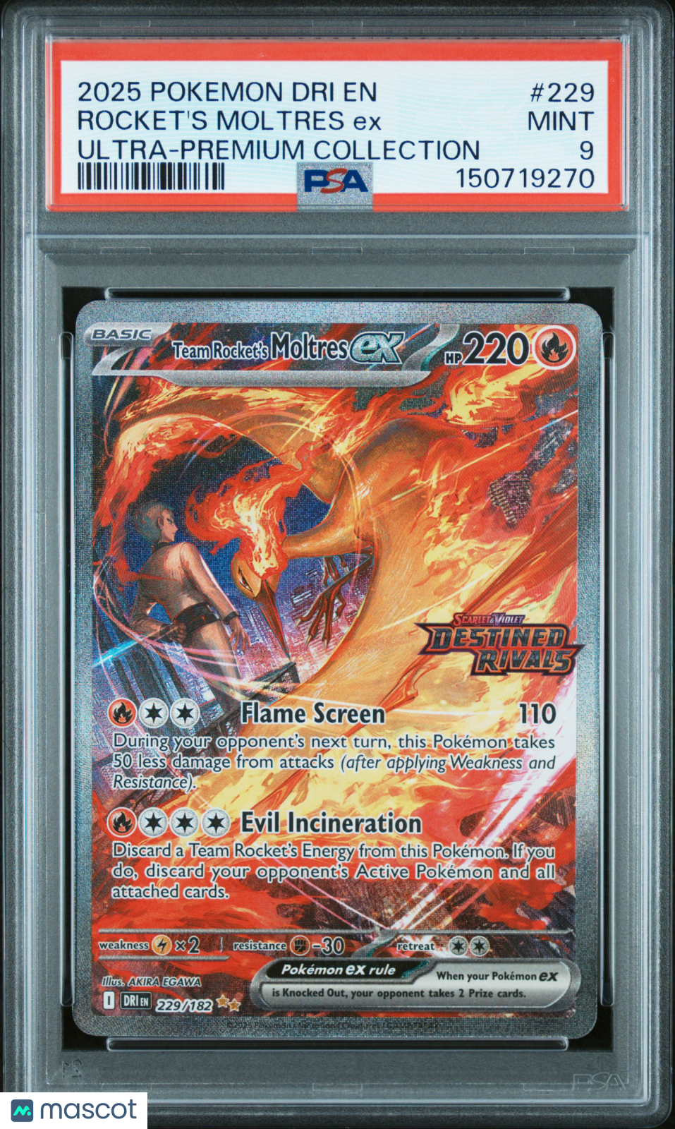 Rocket's Moltres EX Pokemon Destined Rivals Ultra Prem Collection PSA 9 #229