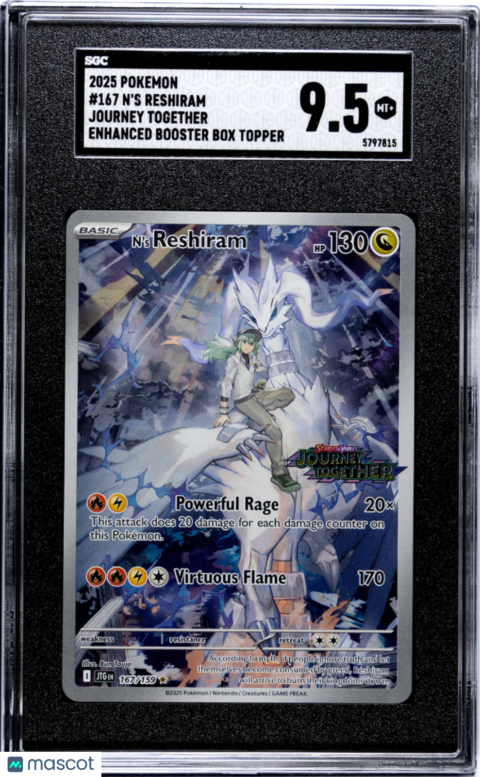 N'S Reshiram 2025 Pokemon Journey Together SGC 9.5 #167