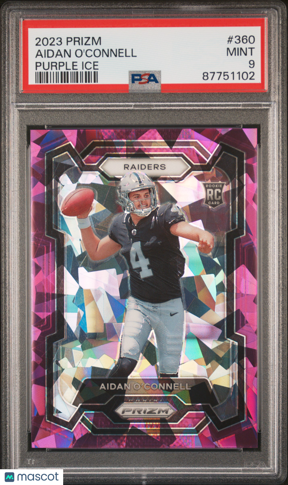 Aidan O'connell 2023-24 Prizm Purple Ice Rookie RC Raiders 131/225 PSA 9