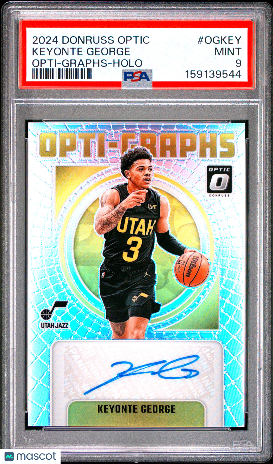 Keyonte George 2024-25 Optic Opti-Graphs Holo Auto Autograph Utah Jazz PSA 9
