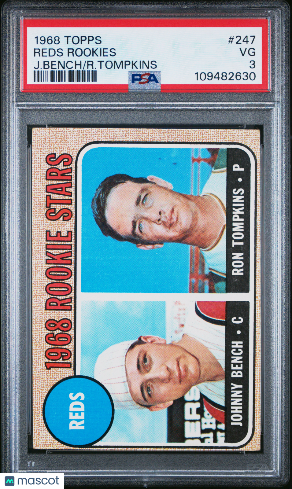 Johnny Bench 1968 Topps Rookie RC Cincinnati Reds #247 PSA 3