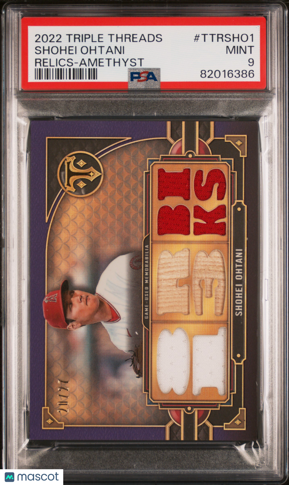 Shohei Ohtani 2022 Triple Threads Game Worn Patch Los Angeles Angels 20/27 PSA 9