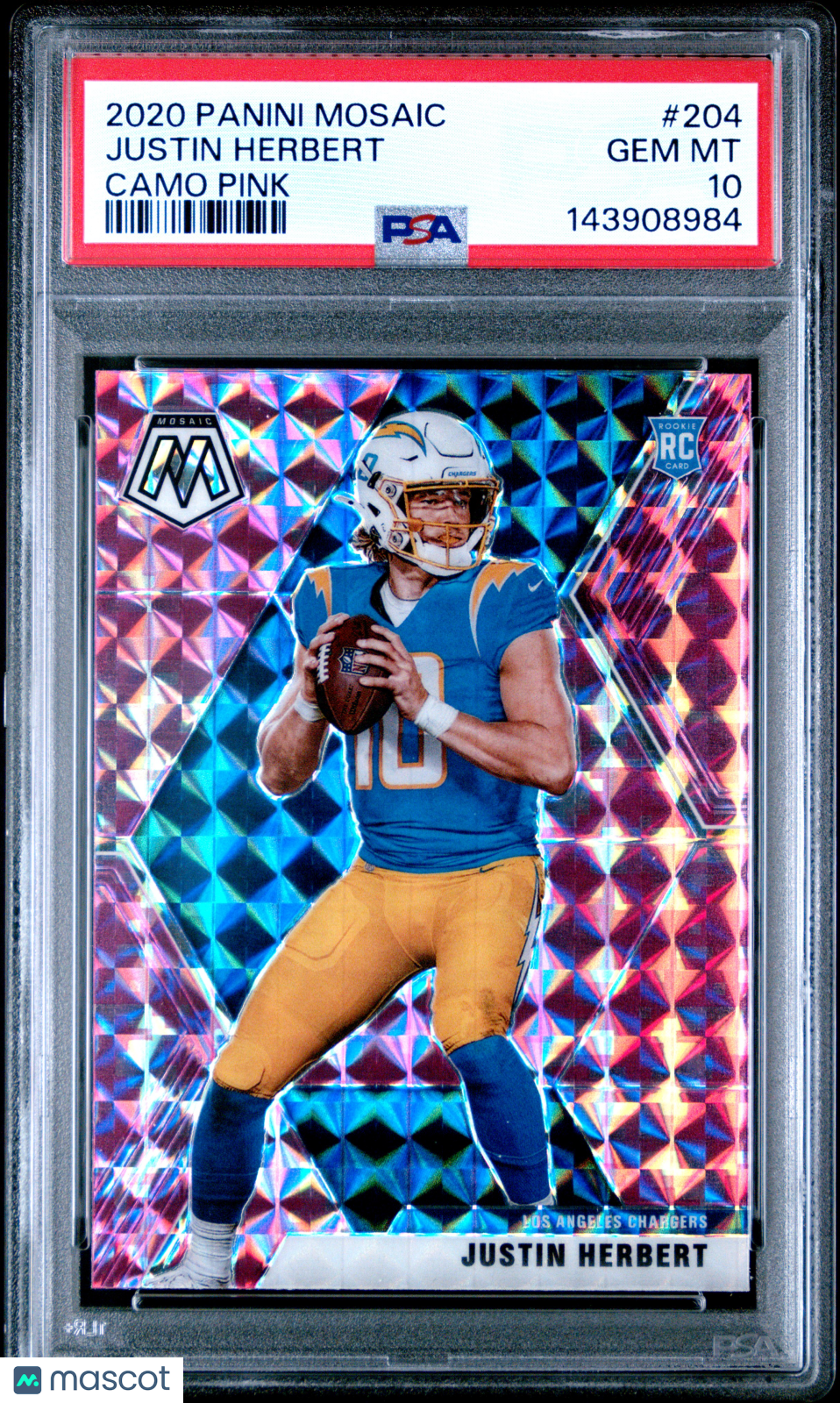 Justin Herbert 2020 Mosaic Camo Pink Prizm Rookie RC LA Chargers #204 PSA 10