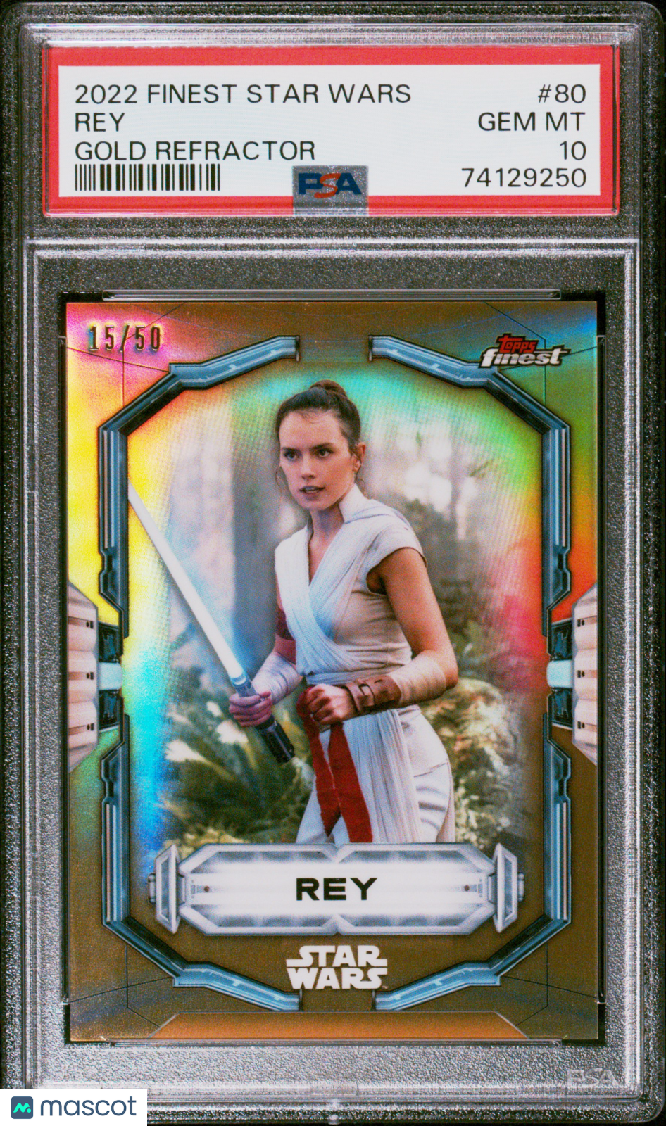 Rey 2022 Topps Finest GOLD Refractor 15/60 Star Wars #80 PSA 10