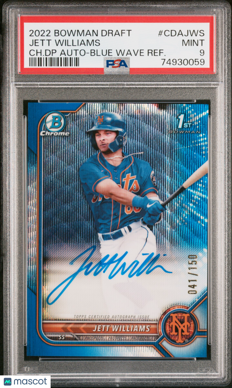 Jett Williams 2022 Bowman Chrome 1st Auto Autograph Blue Mets 41/150 /150 PSA 9