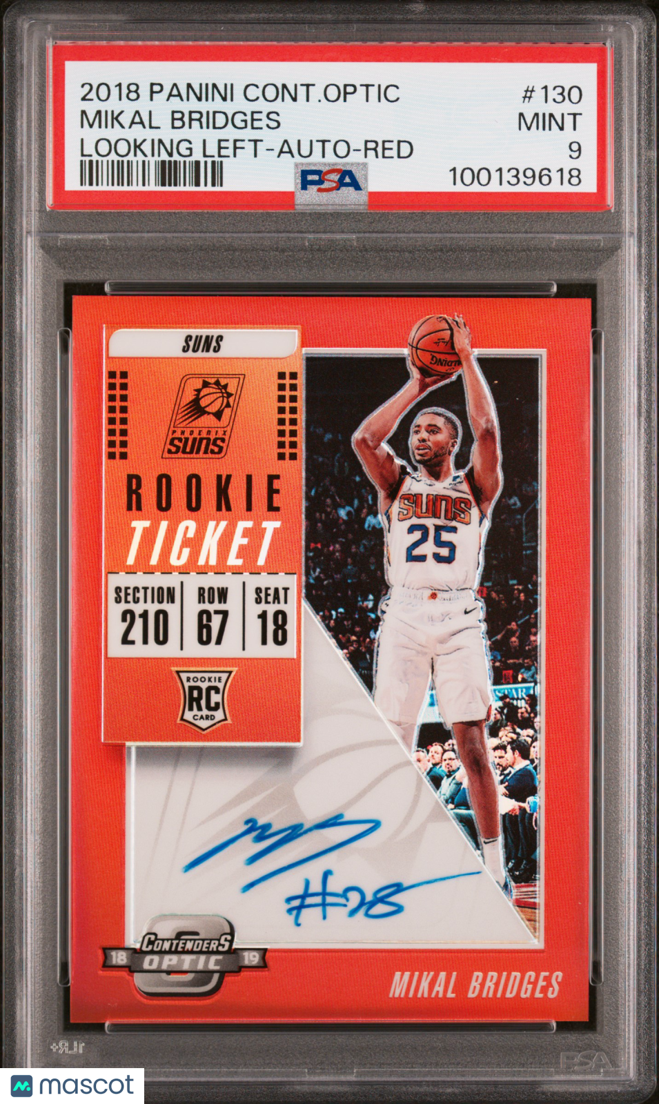 Mikal Bridges 2018 Contenders Optic Auto Autograph Red RC Suns 77/149 PSA 9