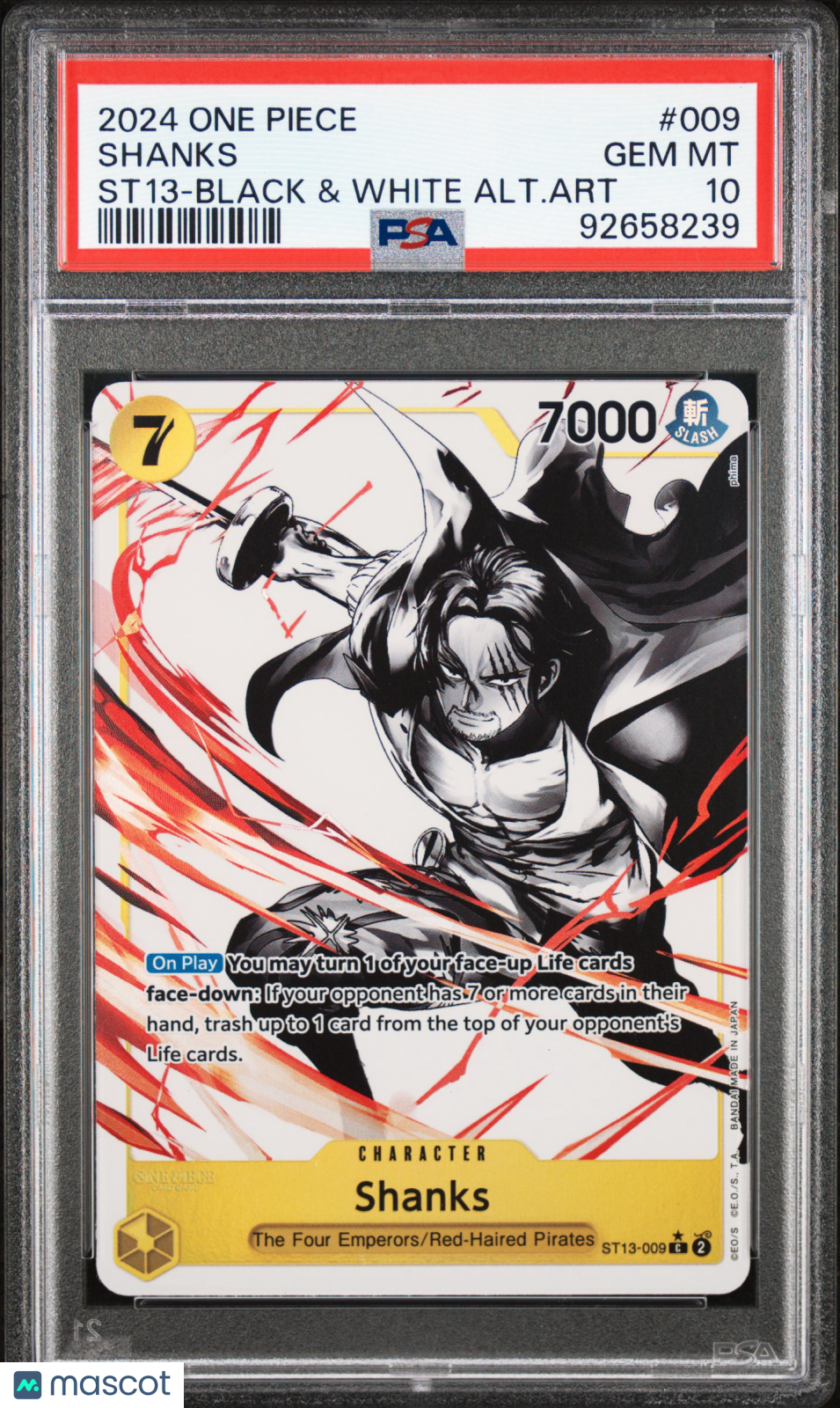 Shanks 2024 One Piece Ultra Three Brothers Black & White Alt Art PSA 10 #009